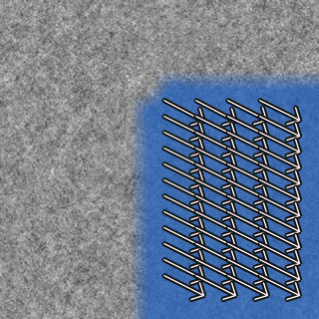 The demonstration slope at its last epoch: still ground grey, the creeping block blue with arrows